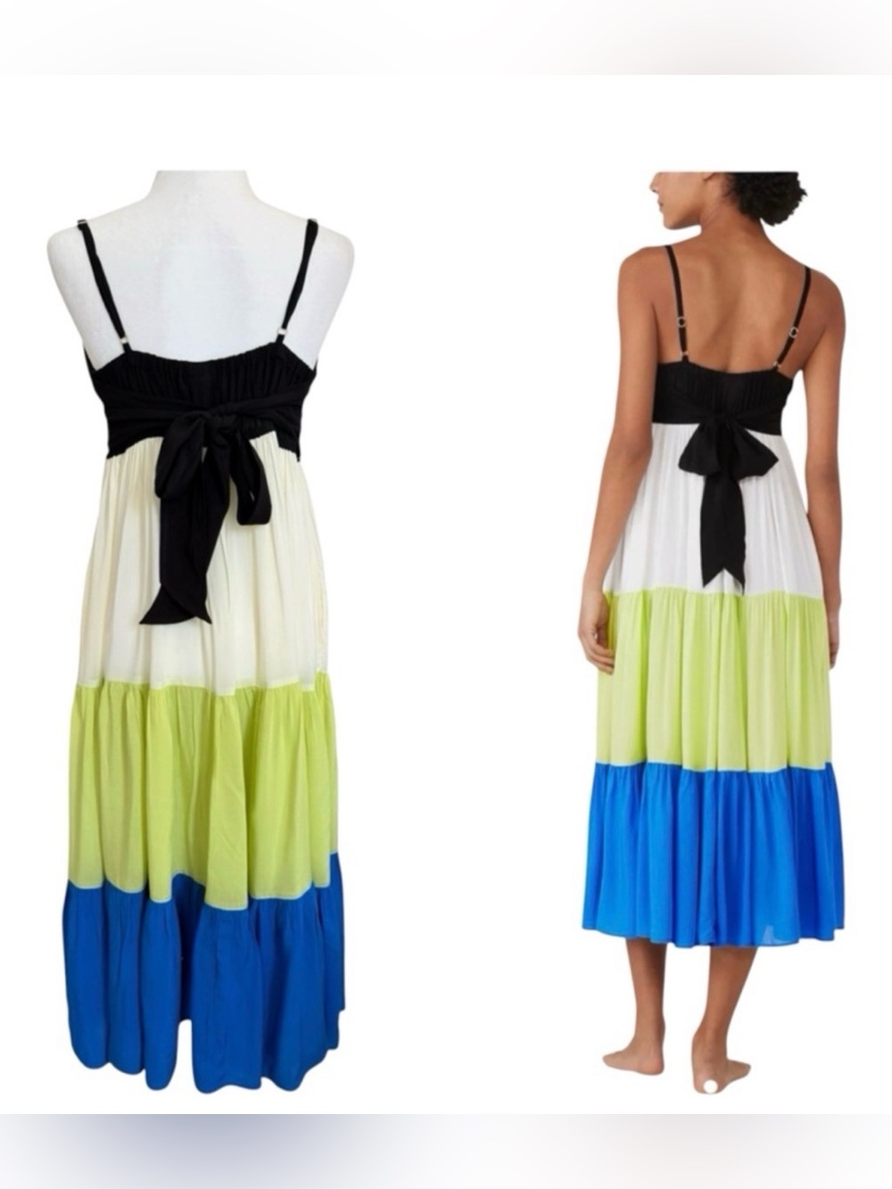 kate spade Colorblock Tiered Maxi Skirt in Black, White, Lime & Blue - Picture 4 of 4